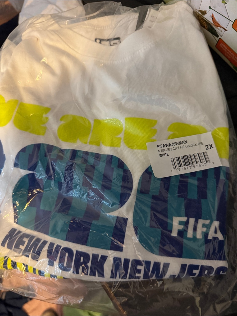 World cup Tshirt  White Tee with Navy and Neon Yellow-Green Graphic